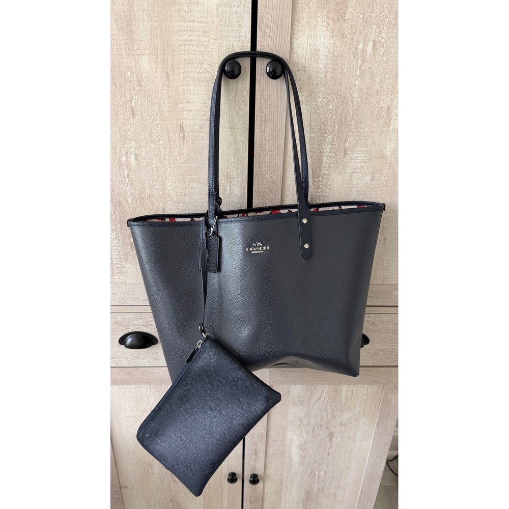 Coach City Tote Navy Blue Crossgrain Leather Floral Interior Pouch F57668
